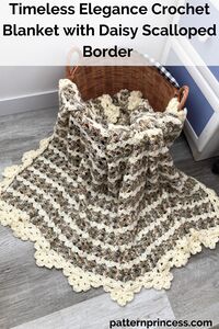 Timeless Elegance Crochet Blanket with Daisy Scalloped Border