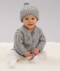 Aran Stitch Baby Cardigan & Hat