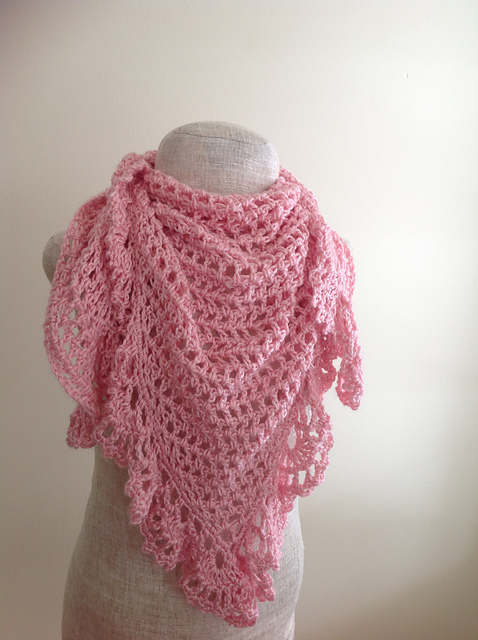 Crochet Patterns Galore - Pink Lacy Triangular Shawl