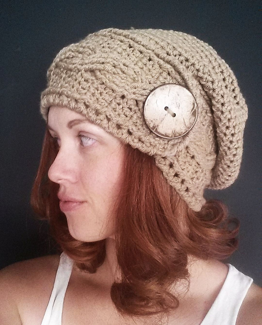 Crochet Patterns Galore - Cabled Big Button Slouchy Hat